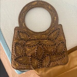 Elegant Brown Embroidered Handbag